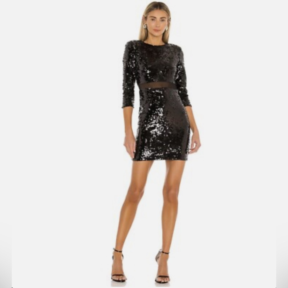 Alice + Olivia Rosalia Sequin Mesh Cutout Black Dress NWOT Sz 2